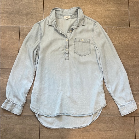 Per Se‎ Womens Long Sleeve Chambray Blue Tencel Popover Button Up Top, Medium - Picture 1 of 7